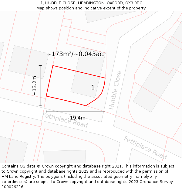 1, HUBBLE CLOSE, HEADINGTON, OXFORD, OX3 9BG: Plot and title map