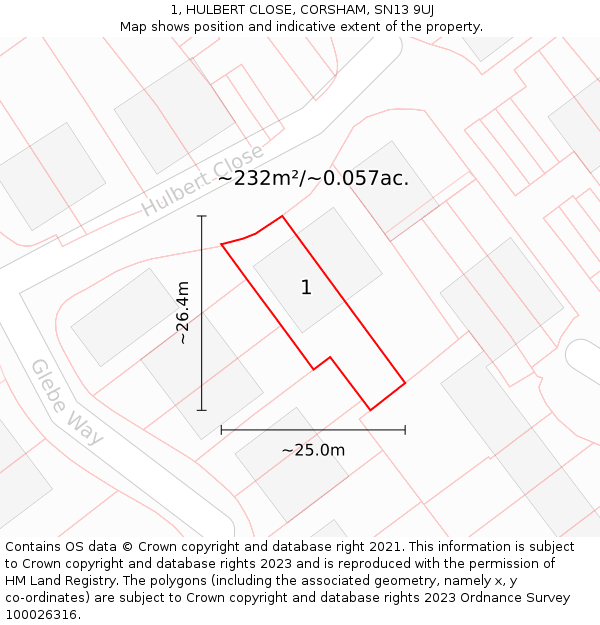 1, HULBERT CLOSE, CORSHAM, SN13 9UJ: Plot and title map