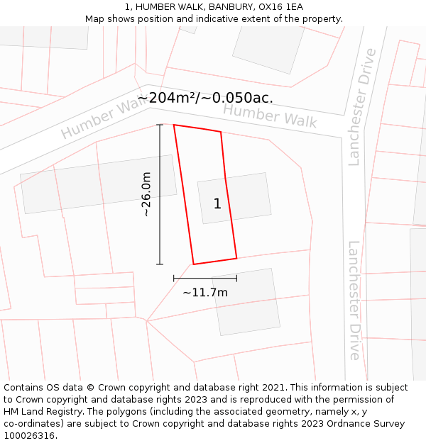 1, HUMBER WALK, BANBURY, OX16 1EA: Plot and title map