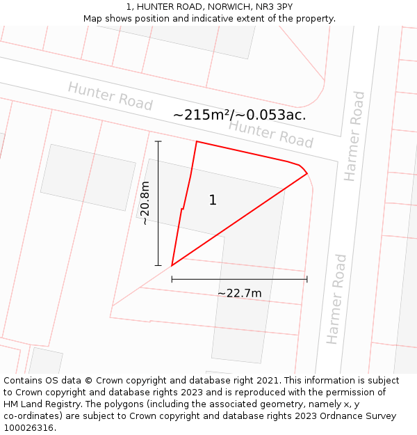 1, HUNTER ROAD, NORWICH, NR3 3PY: Plot and title map