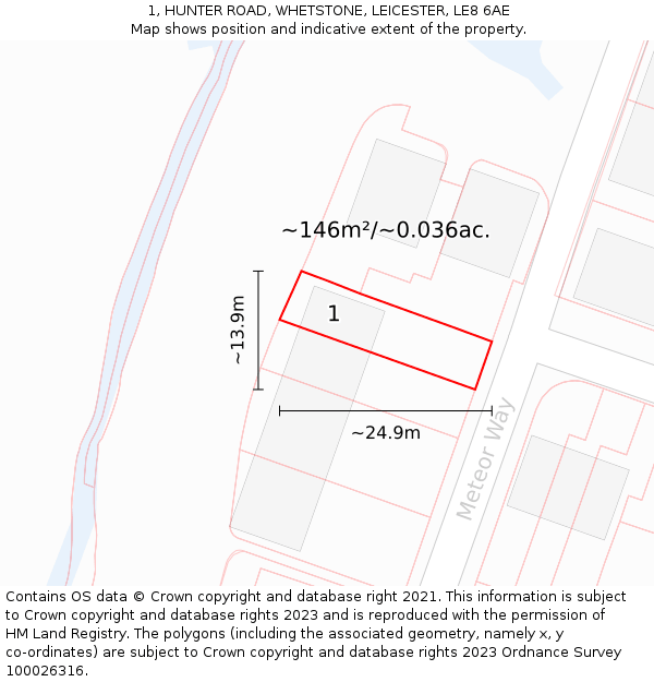 1, HUNTER ROAD, WHETSTONE, LEICESTER, LE8 6AE: Plot and title map