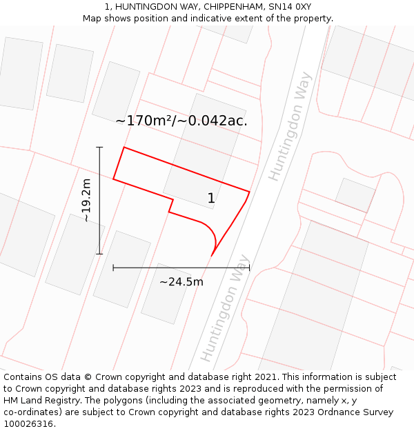 1, HUNTINGDON WAY, CHIPPENHAM, SN14 0XY: Plot and title map