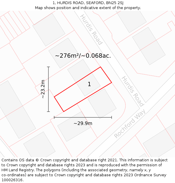 1, HURDIS ROAD, SEAFORD, BN25 2SJ: Plot and title map