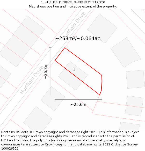1, HURLFIELD DRIVE, SHEFFIELD, S12 2TP: Plot and title map