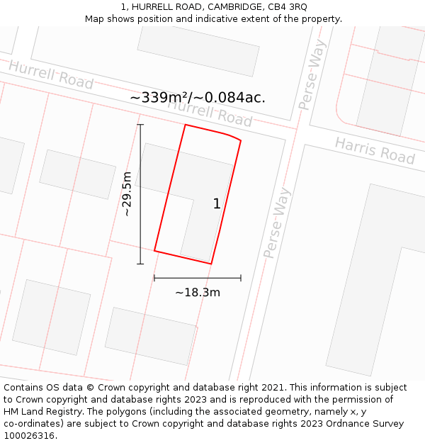 1, HURRELL ROAD, CAMBRIDGE, CB4 3RQ: Plot and title map