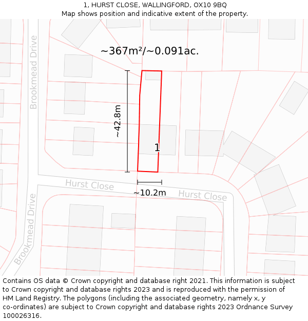 1, HURST CLOSE, WALLINGFORD, OX10 9BQ: Plot and title map