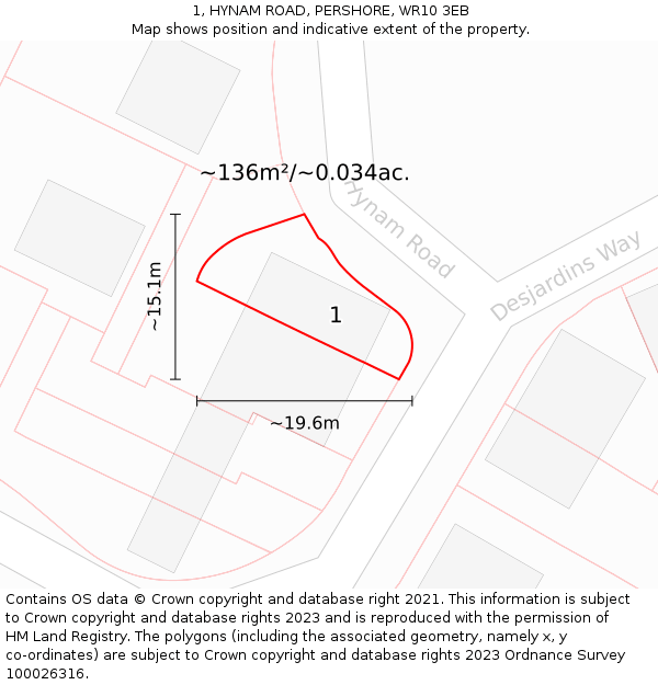 1, HYNAM ROAD, PERSHORE, WR10 3EB: Plot and title map