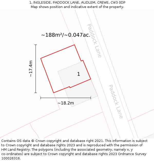 1, INGLESIDE, PADDOCK LANE, AUDLEM, CREWE, CW3 0DP: Plot and title map