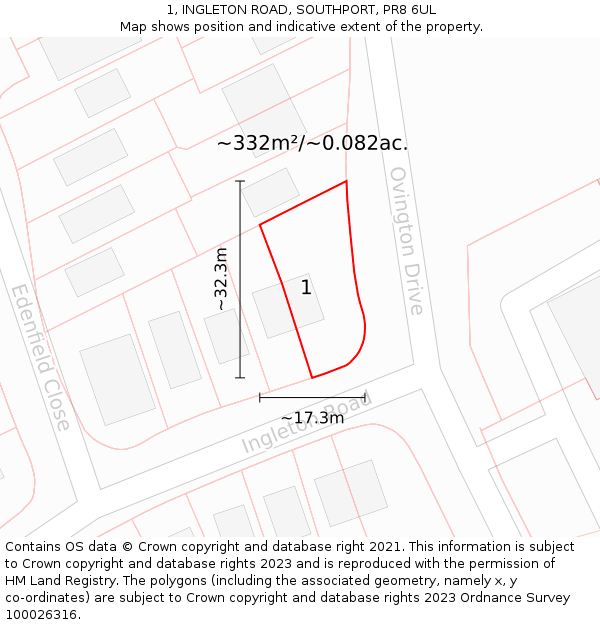 1, INGLETON ROAD, SOUTHPORT, PR8 6UL: Plot and title map