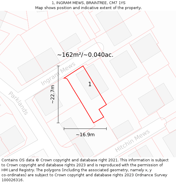 1, INGRAM MEWS, BRAINTREE, CM7 1YS: Plot and title map