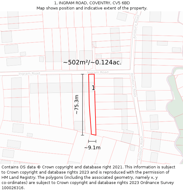 1, INGRAM ROAD, COVENTRY, CV5 6BD: Plot and title map