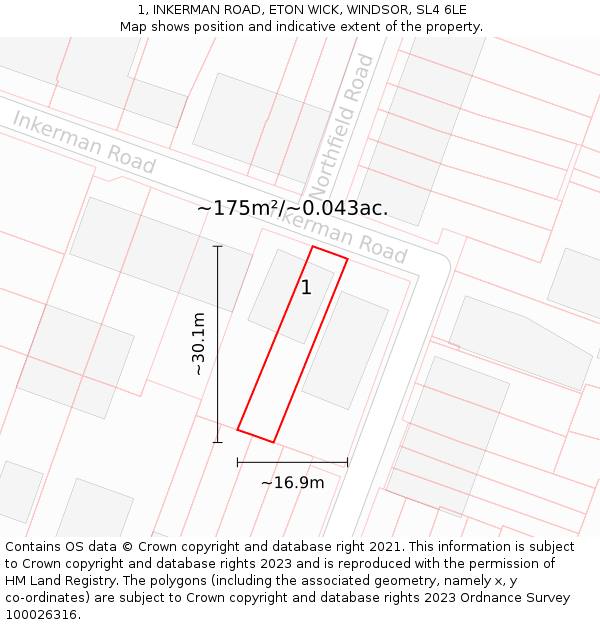1, INKERMAN ROAD, ETON WICK, WINDSOR, SL4 6LE: Plot and title map