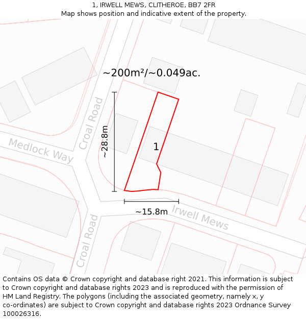 1, IRWELL MEWS, CLITHEROE, BB7 2FR: Plot and title map