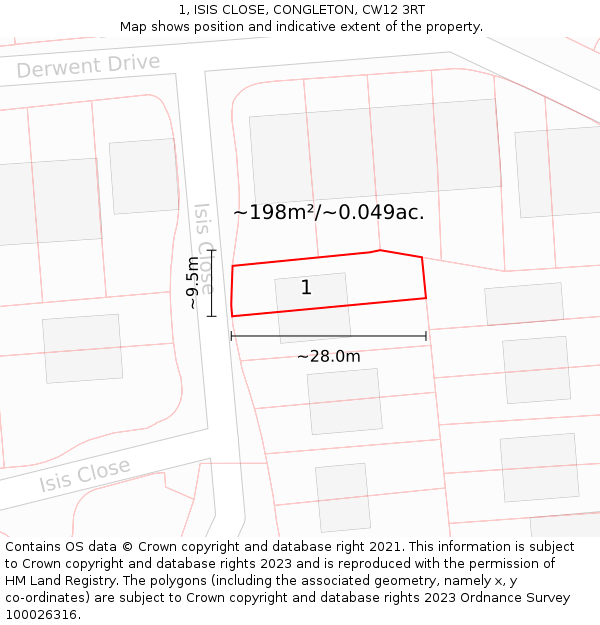 1, ISIS CLOSE, CONGLETON, CW12 3RT: Plot and title map