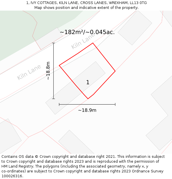 1, IVY COTTAGES, KILN LANE, CROSS LANES, WREXHAM, LL13 0TG: Plot and title map