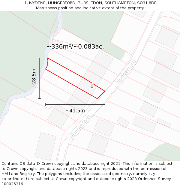 1, IVYDENE, HUNGERFORD, BURSLEDON, SOUTHAMPTON, SO31 8DE: Plot and title map