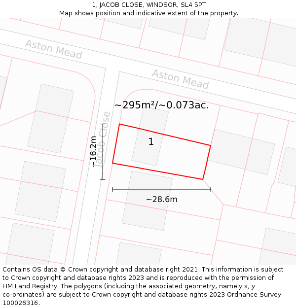 1, JACOB CLOSE, WINDSOR, SL4 5PT: Plot and title map