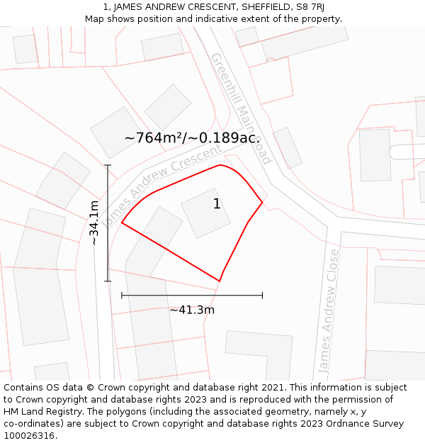 1, JAMES ANDREW CRESCENT, SHEFFIELD, S8 7RJ: Plot and title map