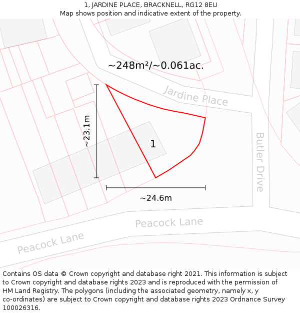 1, JARDINE PLACE, BRACKNELL, RG12 8EU: Plot and title map
