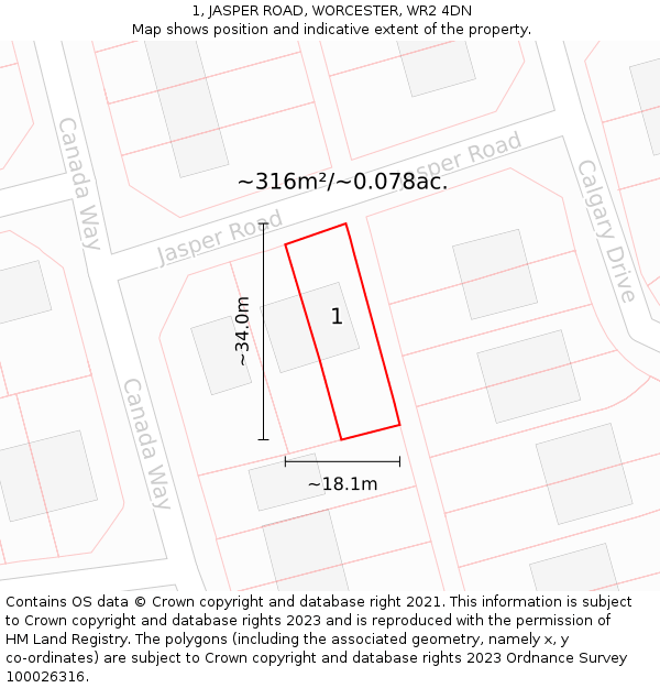 1, JASPER ROAD, WORCESTER, WR2 4DN: Plot and title map