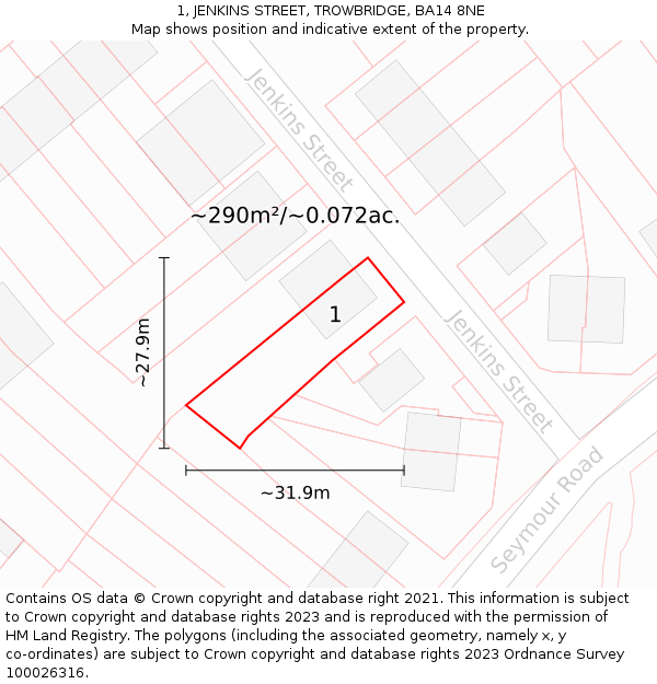 1, JENKINS STREET, TROWBRIDGE, BA14 8NE: Plot and title map