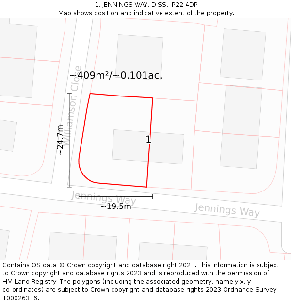 1, JENNINGS WAY, DISS, IP22 4DP: Plot and title map