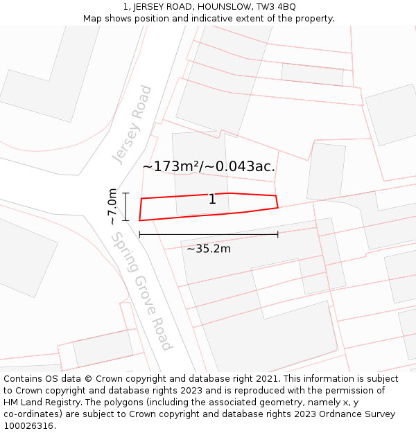 1, JERSEY ROAD, HOUNSLOW, TW3 4BQ: Plot and title map