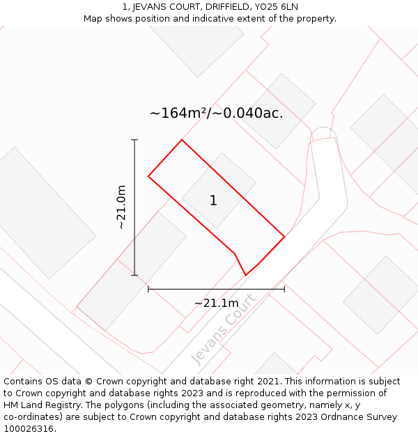 1, JEVANS COURT, DRIFFIELD, YO25 6LN: Plot and title map