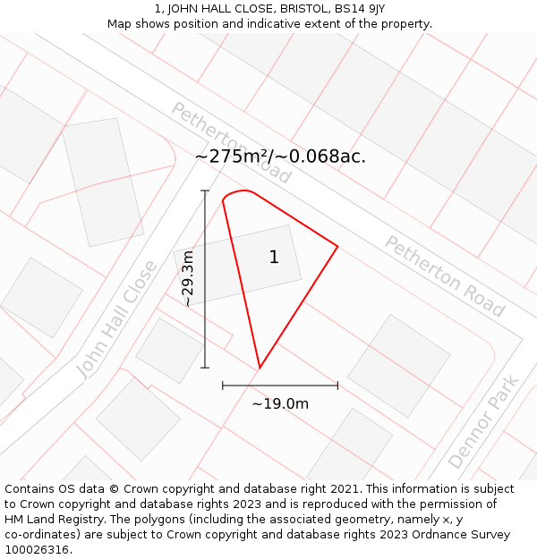 1, JOHN HALL CLOSE, BRISTOL, BS14 9JY: Plot and title map