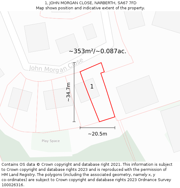1, JOHN MORGAN CLOSE, NARBERTH, SA67 7FD: Plot and title map