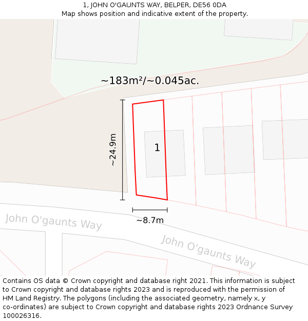1, JOHN O'GAUNTS WAY, BELPER, DE56 0DA: Plot and title map