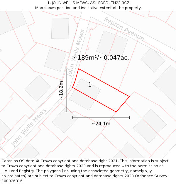 1, JOHN WELLS MEWS, ASHFORD, TN23 3SZ: Plot and title map