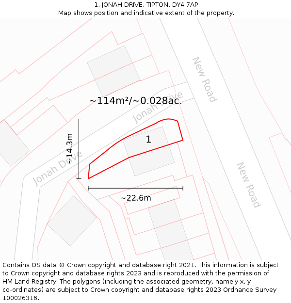 1, JONAH DRIVE, TIPTON, DY4 7AP: Plot and title map