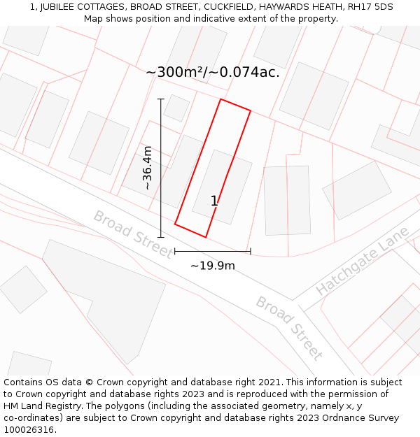 1, JUBILEE COTTAGES, BROAD STREET, CUCKFIELD, HAYWARDS HEATH, RH17 5DS: Plot and title map