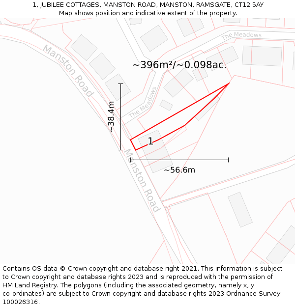 1, JUBILEE COTTAGES, MANSTON ROAD, MANSTON, RAMSGATE, CT12 5AY: Plot and title map