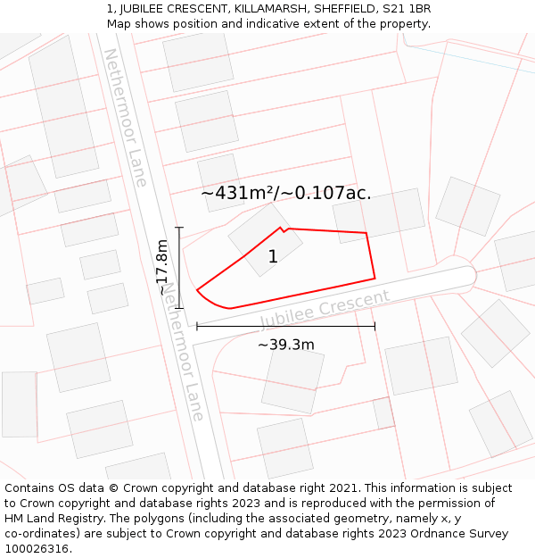 1, JUBILEE CRESCENT, KILLAMARSH, SHEFFIELD, S21 1BR: Plot and title map