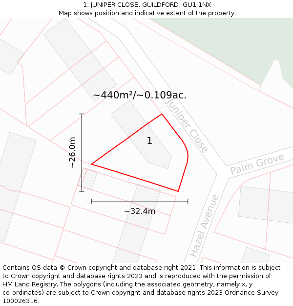 1, JUNIPER CLOSE, GUILDFORD, GU1 1NX: Plot and title map