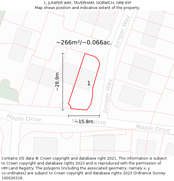 1, JUNIPER WAY, TAVERHAM, NORWICH, NR8 6YF: Plot and title map