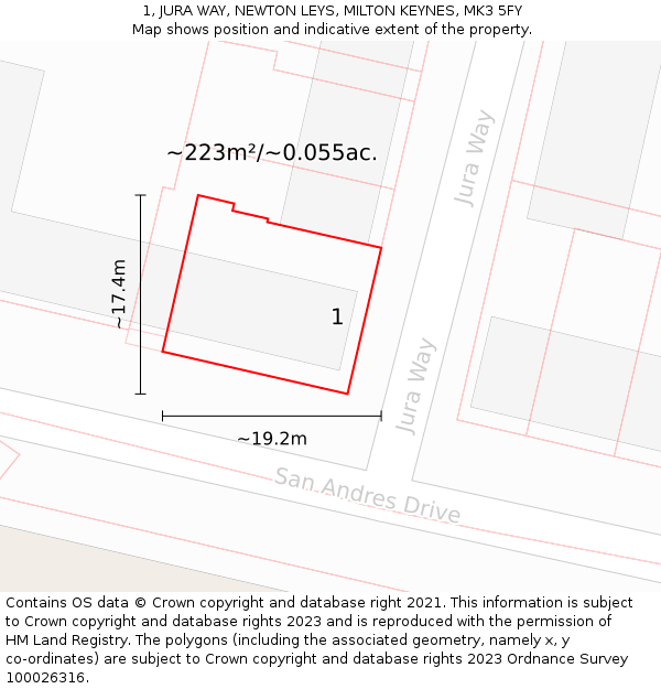 1, JURA WAY, NEWTON LEYS, MILTON KEYNES, MK3 5FY: Plot and title map