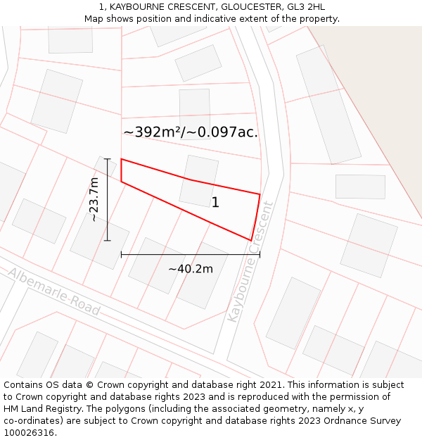 1, KAYBOURNE CRESCENT, GLOUCESTER, GL3 2HL: Plot and title map