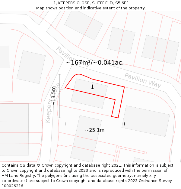 1, KEEPERS CLOSE, SHEFFIELD, S5 6EF: Plot and title map