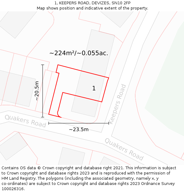 1, KEEPERS ROAD, DEVIZES, SN10 2FP: Plot and title map