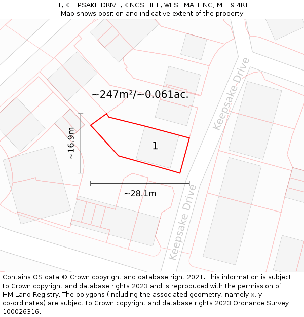 1, KEEPSAKE DRIVE, KINGS HILL, WEST MALLING, ME19 4RT: Plot and title map
