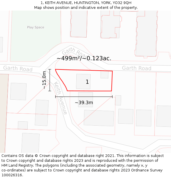 1, KEITH AVENUE, HUNTINGTON, YORK, YO32 9QH: Plot and title map