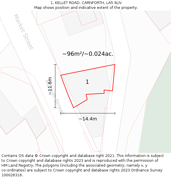 1, KELLET ROAD, CARNFORTH, LA5 9LN: Plot and title map