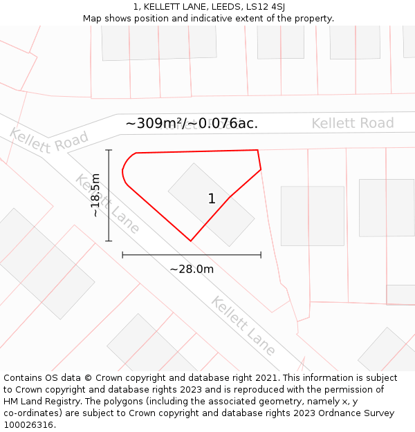 1, KELLETT LANE, LEEDS, LS12 4SJ: Plot and title map