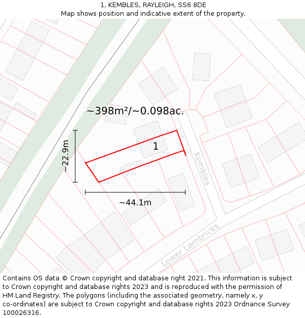 1, KEMBLES, RAYLEIGH, SS6 8DE: Plot and title map