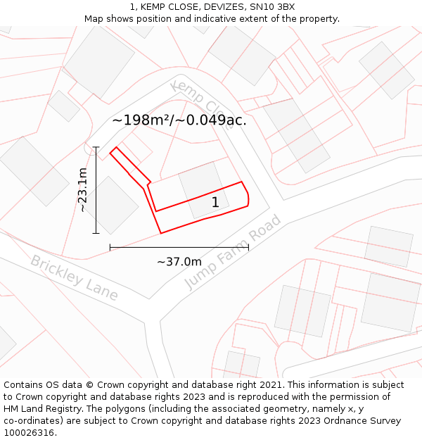 1, KEMP CLOSE, DEVIZES, SN10 3BX: Plot and title map
