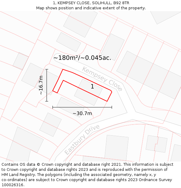 1, KEMPSEY CLOSE, SOLIHULL, B92 8TR: Plot and title map