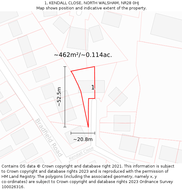1, KENDALL CLOSE, NORTH WALSHAM, NR28 0HJ: Plot and title map